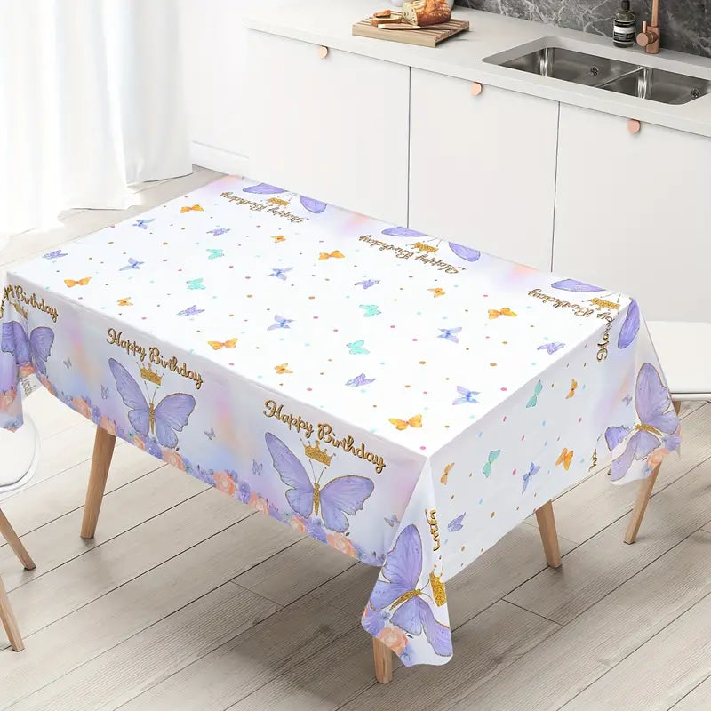 Butterfly Purple Plastic Tablecloth