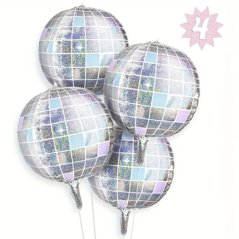 Silvery Disco Ball Balloons 4pk