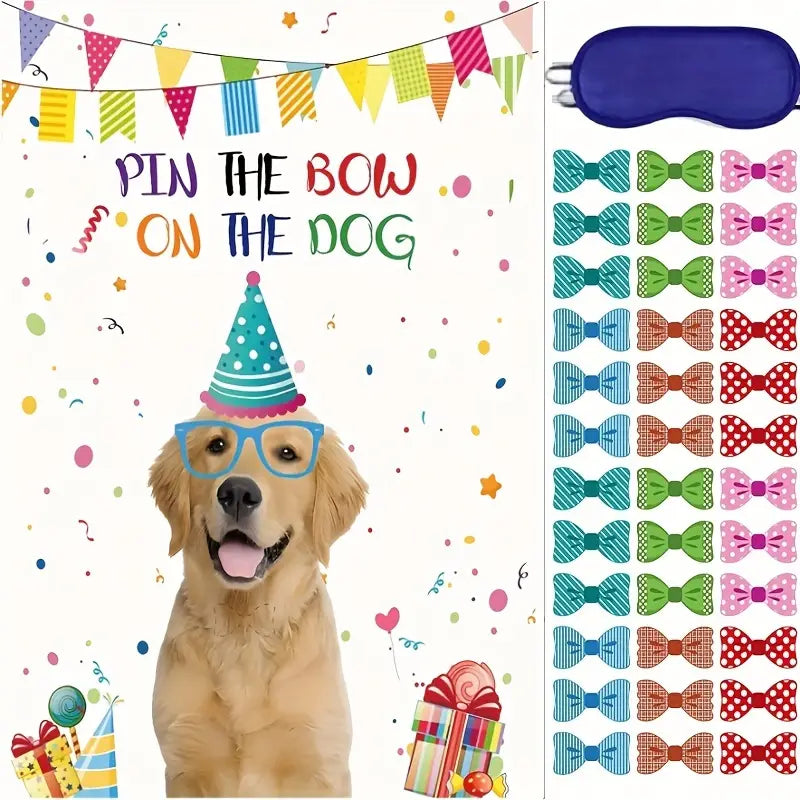 Birthday Party Pin the Bow on the Dog Game Set