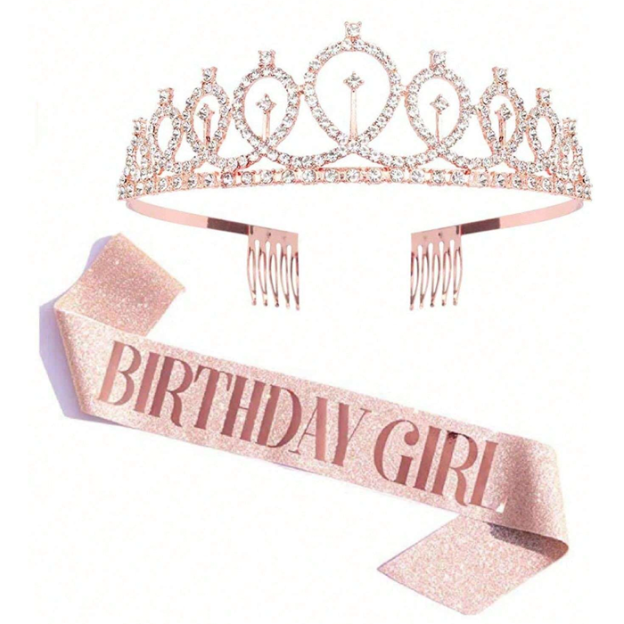 Birthday Girl Rose Gold Sash and Crown