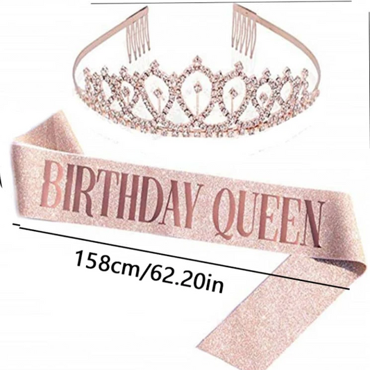 Birthday Queen Rose Gold Sash and Crown