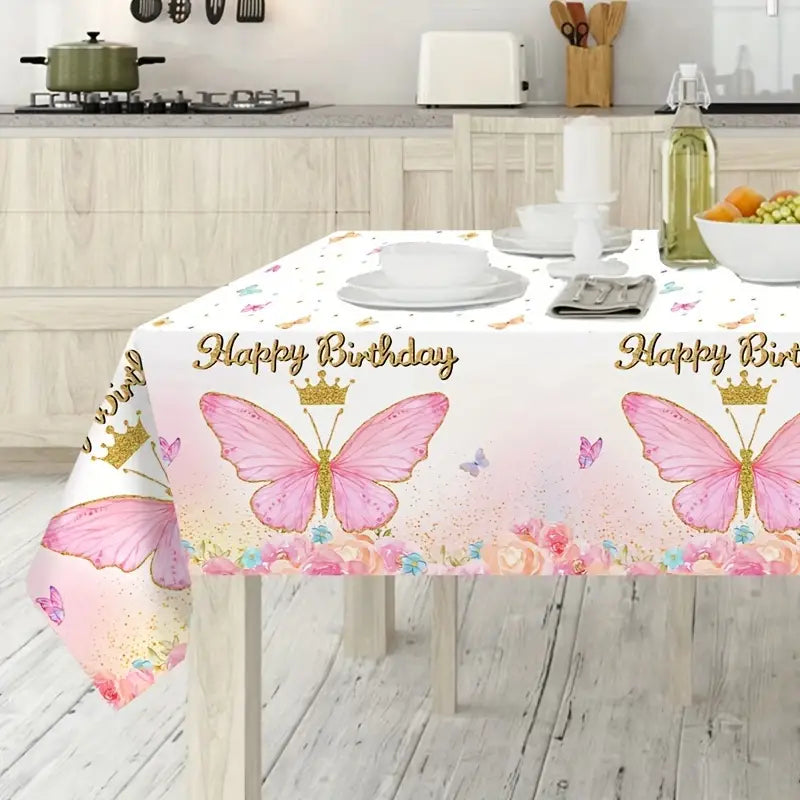 Butterfly Pink Plastic Tablecloth