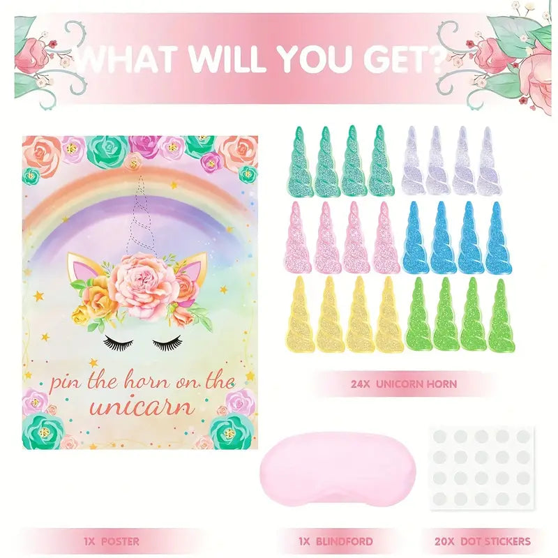 Unicorn Pin the Tail Game Set