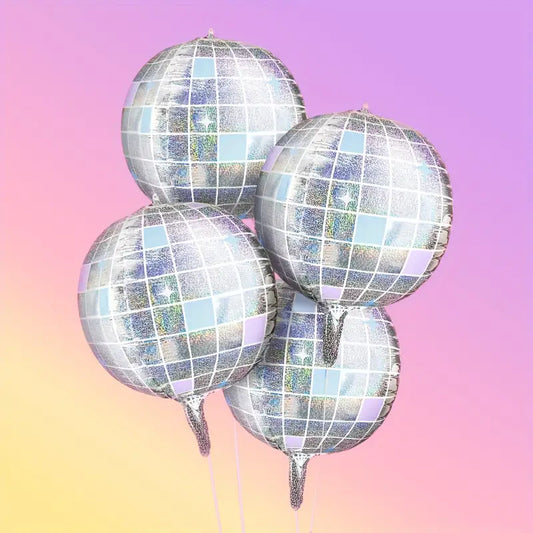 Silvery Disco Ball Balloons 4pk