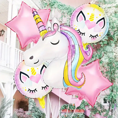 5pcs Vibrant Unicorn Foil Balloons Set