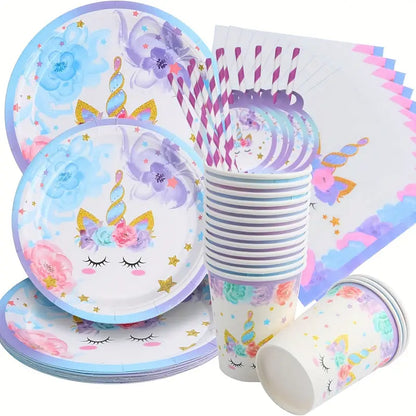 Unicorn Party Set x 16 Sets PLUS FREE table cloth