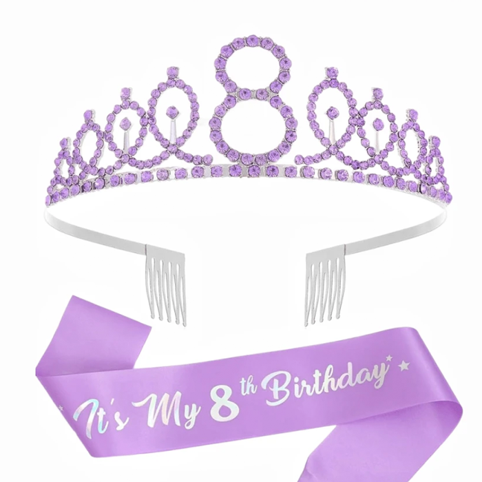 8th Birthday Sash and Crown Set