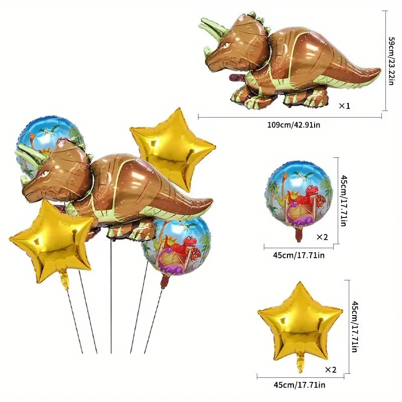 Dinosaur Triceratops. Foil Balloon Set 5 Pack