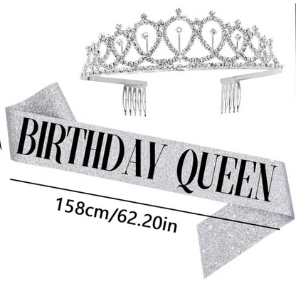 Birthday Queen Silver Sash and Crown