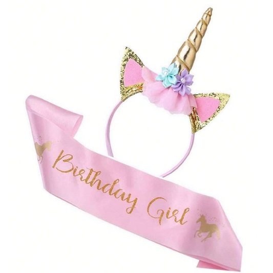 Unicorn Birthday Girl Pink Sash Set